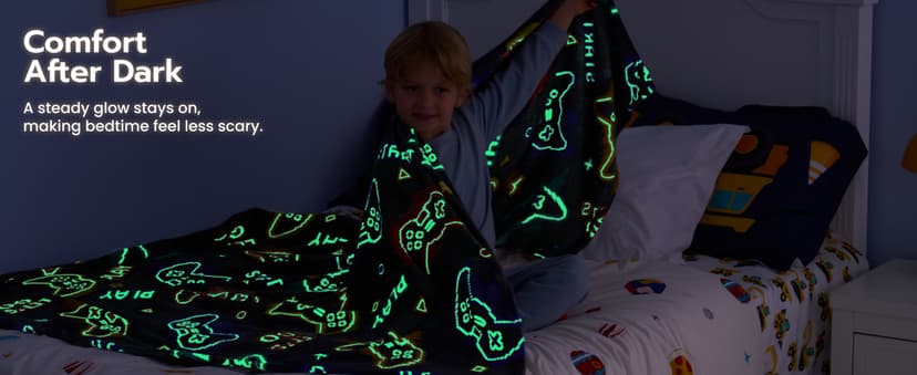 Joiedomi Glow in The Dark Gaming Blanket Gamer Gifts for Boys Age 2 3 4 5 6 7 8 9 10 11 12 Year Old, Soft Cozy Flannel Kids Throw Blanket, Birthday Bedroom Decor Grey 50"×60"