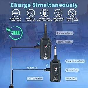 INGPARTNER 2.4GHz Wireless Guitar System Rechargeable Audio Wireless Transmitter Receiver for Guitar Bass Electric Instruments,Over 30m/100 Feet Transmission,270°Rotatable,4hours Woring Time(A9 Black)