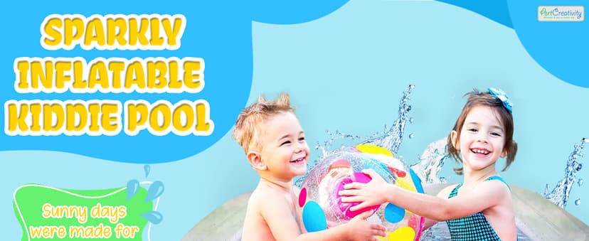 ArtCreativity Sparkly Inflatable Kiddie Pool for Kids 34"x10" - 3 Levels - Transparent Blow Up Baby Pool with Silver Glitter, Easy to Inflate Small Toddler Pools for Outdoor