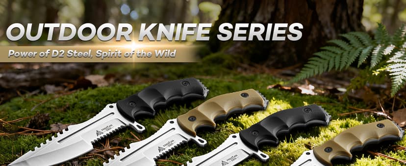 Freelander Fixed Blade Knife with Sheath, Full Tang D2 Steel Survival Knife, Camping Bushcraft Knives with Ergonomic Handle, Outdoor Knives for Men