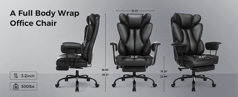 amseatec Big and Tall Office Desk Chair - Wide Ergonomic Executive with Footrest, High Back Lumbar Support Reclining Gaming Computer Chair for Heavy People (Black)