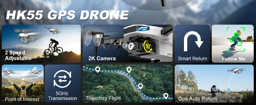 GPS Drone with Camera for Adults, 2K HD GPS Drones with Auto Return, Follow Me, Circle Fly, Waypoint Fly, Optical Flow, Brushless Motor, Foldable 5G Transmission FPV Quadcopter