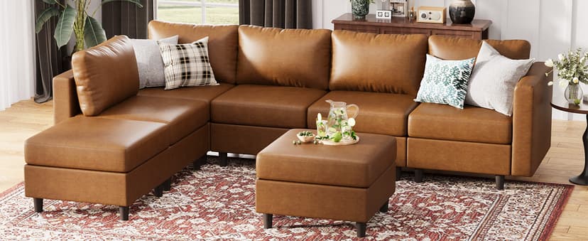 ABCASA Faux Leather Accent Chair with Ottoman,Upholstered Armchair with Storage,Extra-Deep-Seated Modular Single Sofa,Reading Chair with Footrest for Living Room Lounge Chair Brown