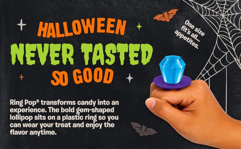 Ring Pop Candy, Christmas Lollipops, 20 Ct Party Favors in Assorted Fruity Flavors - Full Size, Bulk Variety Pack, Individually Wrapped Hard Candy For Stocking Stuffers, Holiday Gifts