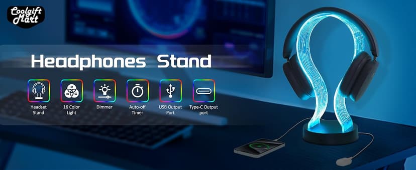 PCB Pattern Acrylic Headset Stand with 1 USB and 1 Type-C Charging Ports, Gifts for Men Boy Father Dad and DJ Music Lovers CoolGift Mart Light Up Headphone Stand, Gifts for Gamers B0DGKV973D