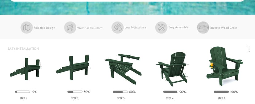 SERWALL Adirondack Chair with Cup Holders - Composite Adirondack Chairs Set of 4 HDPE Outdoor Chairs All Weather Use- Green