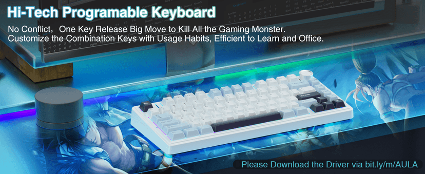 AULA F75 75% Wireless Mechanical Keyboard, Hot Swappable Creamy Keyboard, Pre-lubed Reaper Switches, 2.4GHz/Type-C/BT5.0, RGB Backlit Gaming Keyboards(White & Blue)