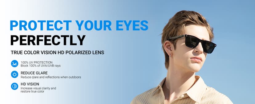 AI Glasses for Men & Women, Smart Glasses Powered by ChatGPT, AI Real-time Translation with 145 languages, 11H Music Play, Bluetooth Sunglasses with Polarized Lens, UV Protection for Daily Use, Travel