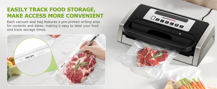 Bonsenkitchen Vacuum Sealer Rolls Bags, 6 Pack 3 Rolls 11" x 20' + 3 Rolls 8" x 20' Commercial Grade BPA Free Bag Rolls, Durable Customized Size Food Vac Bags for Storage and Sous Vide Cooking VB3211