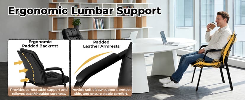 OLIXIS Office Waiting Room Guest Chair, 500lbs Office Reception Lobby PU Leather Chair No Wheels with Padded Armrest for Conference Lobby Medical Waiting Area Bedroom Elderly, Black