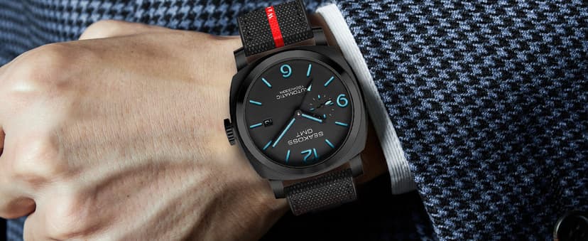 SEAKOSS GMT Watches for Men Automatic 45MM Date 10ATM Waterproof Seagull ST2557 Movement Luminous Stainless Steel Sapphire Glass Mechanical Wristwatches S8441