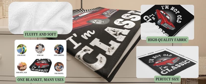 Old Man Gifts Im Not Old Im Classic Blanket for Men - Fathers Day Blanket Best Gifts for Elderly Grandpa Birthday - Dad Retirement Blankets Classic Car Gift for Men Over The Hill Throw Blanket 50"x60" B0GK78LNNZ