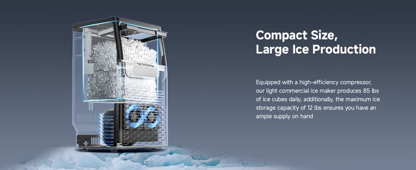 EUHOMY Commercial Ice Maker Machine,85lbs/24H,36 Ice Cubes in 8-12 Mins,Under Counter Ice Maker with Water Filter,12lbs Storage Capacity,Freestanding Ice Machine for Home/Bar/Cafe/Restaurant