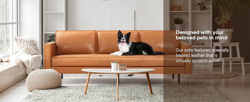 Valencia Varese 90" Full Leather Couch Cognac Tan Brown- Italian Nappa Leather Modern Cloud Couch for Living Room/Apartment Furniture