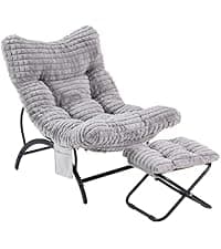 Welnow Black Lazy Chair with Ottoman, Oversized Reading Chair for Adults, Soft Padded Lounge Accent Chair for Living Room, Bedroom, Comfortable Reclining Leisure Chair with Side Pocket