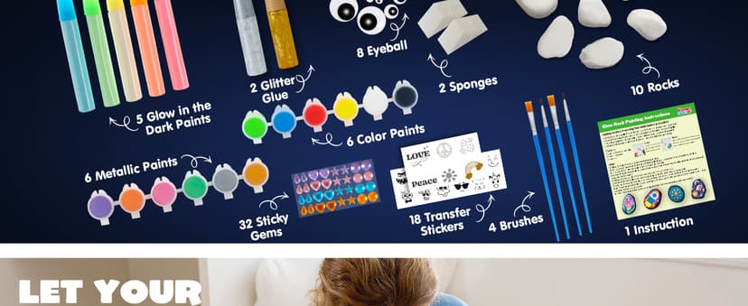 JOYIN Rock Painting Kit- Glow in The Dark Rock Kit, Arts and Crafts for Kids Ages 6-12, Art Supplies Toy, Kids Craft Paint Kits, Arts & Crafts for Boys Girls Birthday Party Gift Toy