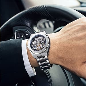 FORSINING Vintage Watch for Men Engraved Automatic Self-Wind Mechanical Big Dial Luminous Moon Phase Golden Hollow Tattoo Pattern Wrist Watches, Mechanical