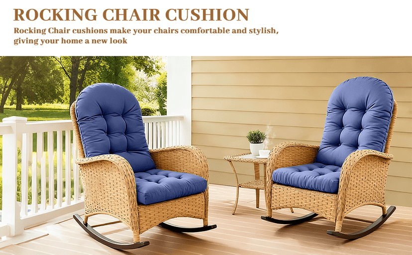 Rocking Chair Cushion Adirondack Chair Cushions with Non-Slip Ties, High Back Patio Chair Cushions,Fade-Resistant & Waterproof,Indoor/Outdoor Rocking Chair Pad for Living Room, Deck, Blue