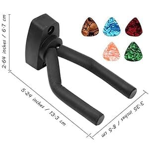 Guitar Mount Wall Hanger Stand Ukulele Wall Hook Keep Holder Mount Display 2 Pack with Guitar Picks Violin Wall Stand Mandolin Rack Bracket Bass Accessories Easy To Install(5 pack guitar picks)