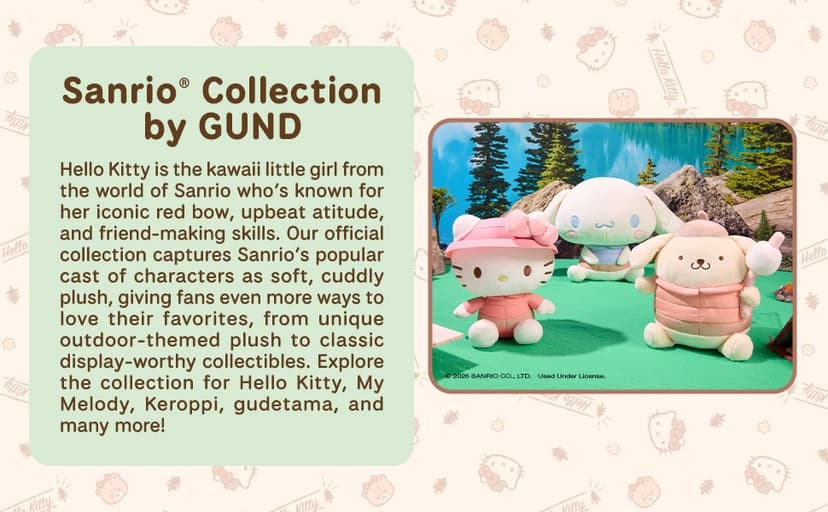 Promotes Exciting Character Roleplay, Early Sensory Discovery, and Creative Pop Culture Storytelling; Soft, Collectible Plush GUND Sanrio Hello Kitty 6-Inch Plush Toy with Camping Outfit for Ages 1+ B0FKTPX44P
