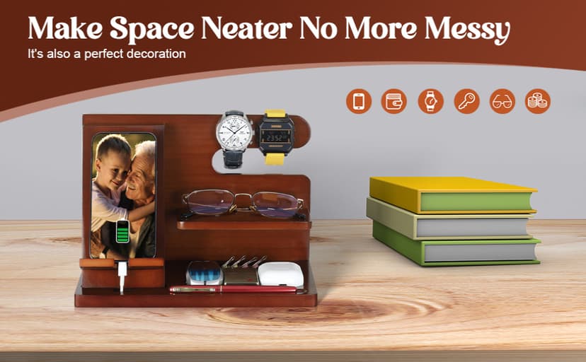 Grandpa Gifts, Fathers Day Grandpa Gifts, Wood Phone Docking Station, Fathers Day Birthday Christmas Stocking Stuffers from Grandkids, Nightstand Organizer