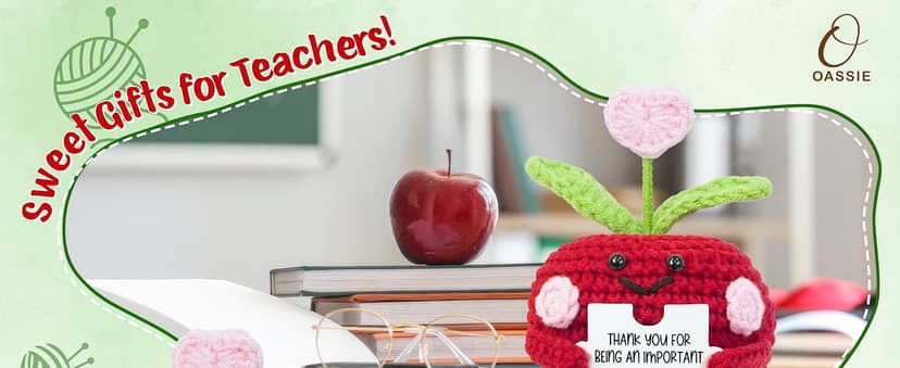 OASSIE Teacher Gifts for Women - Mini Handmade Positive Apple Crochet with Message Card - Teachers Day Christmas Birthday Graduation Appreciation Thank You School Gifts for Students Teachers Women