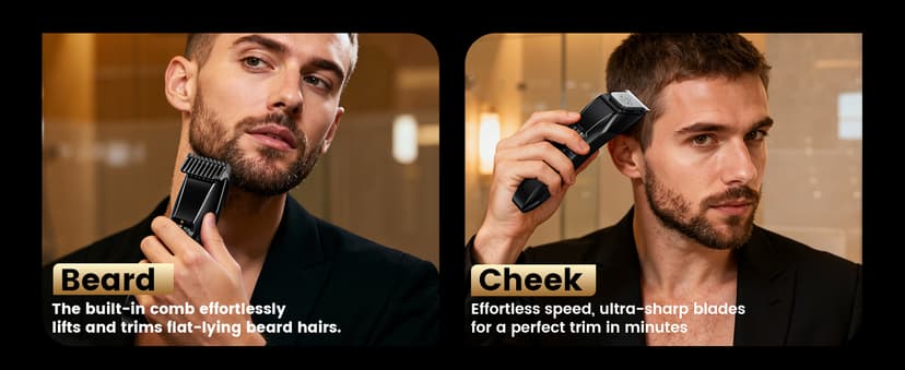 Men's Beard Trimmer-All-in-One Mustache Trimmer for Men with 20 Length Adjustable, Stainless Steel T-Blade for Precision Facial Hair Trimming Cordless IPX7 Waterproof Wet/Dry Clipper,LED Display