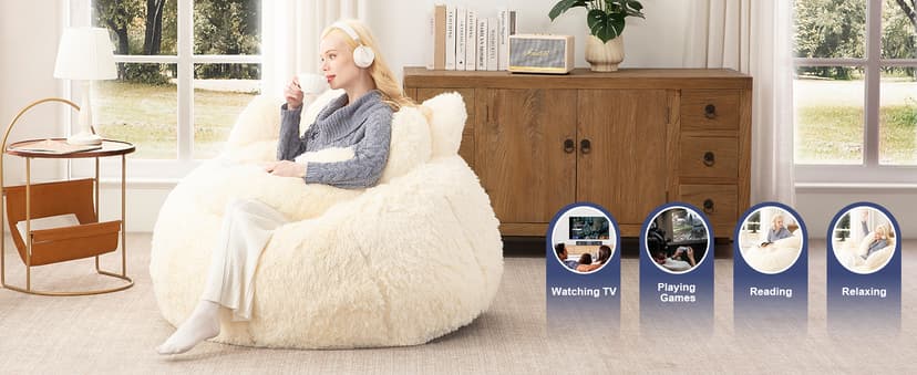 Achicsofar Bean Bag Chair for Adults Teens Giant Faux Fur Bean Bag Chairs with Filler Fluffy Plush Cat Shaped Beanbag Couch Comfy Accent Floor Sofa for Gaming, Reading in Living Room, Bedroom, Dorm