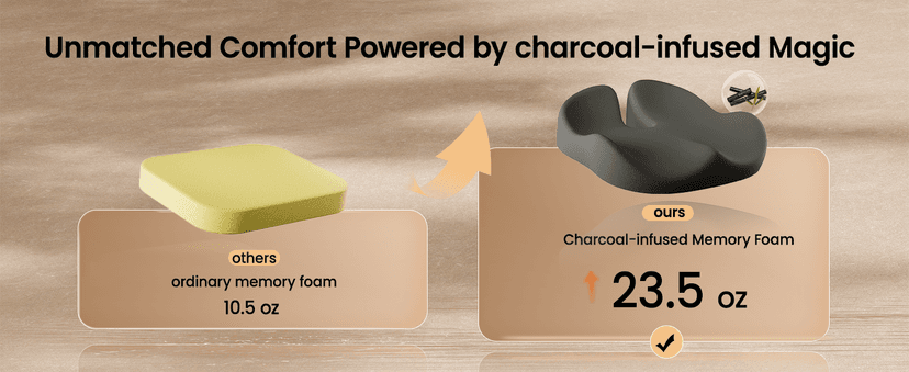 ProtoArc Seat Cushion, Office Chair Cushion for Sciatica, Coccyx Cushion, Ergonomic Memory Foam Seat Cushion for Car, Home, Pressure Relief Pad for Hip, Tailbone, All Day Comfort - Black