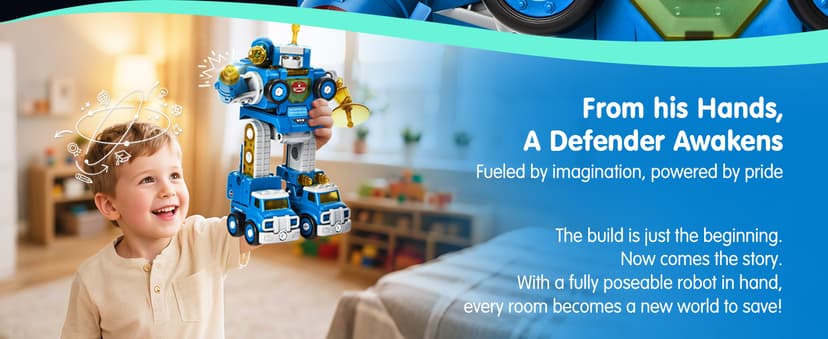 hahaland Toys for 5 Year Old Boy Birthday Gift - STEM Boys Toys for 6 Year Old Boy Age 6-8 Years, 5 in 1 Building Take Apart Trucks Transform to Robot, Kids Ages 5-7 Christmas Stocking Stuffers Gifts