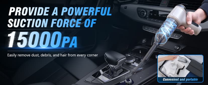IHE Car Vacuum Cleaner, 15000Pa Handheld Cordless Rechargeable Wet & Dry Vacuum, 120W High Power for Car, Pet, Home, Office Cleaning, Washable HEPA Filter, Multi-Nozzles