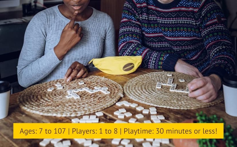 Bananagrams Classic Word Game – Fast-Paced Spelling & Anagram, Family & Travel Game , 144 Letter Tiles in Portable Banana Pouch, 1–8 Players, Educational Wordplay Fun for Ages 7+