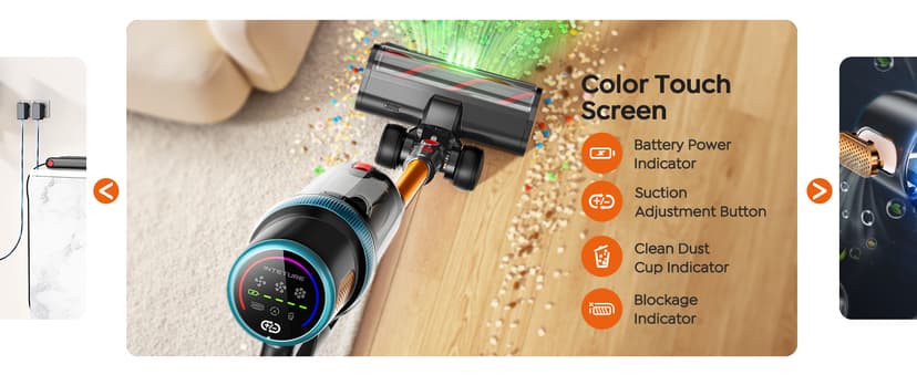 Cordless Vacuum Cleaner, 600W 50KPA 65Mins Vacuum Cleaners for Home, Upgraded Stick Vacuum with 3.3Ft Extendable Hose, LED Touch Screen & Wall Charging Station for Hard Floor Carpet Car Pet