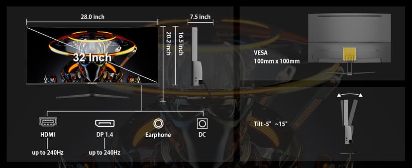 SANSUI 32 Inch Curved 240Hz Gaming Monitor High Refresh Rate, FHD 1080P Gaming PC Monitor HDMI DP1.4, Curved 1500R, 1Ms MPRT, HDR,Metal Stand,VESA Compatible(DP Cable Incl.)