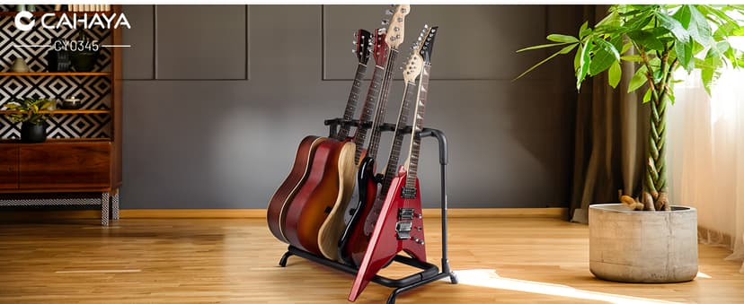 CAHAYA Multi Guitar Rack: Acoustic Guitar Display Rack 5 Holder Thick Padding Guitar Rack Holder Floor Stand for Classical Acoustic Electric Guitars and Bass CY0345