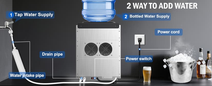Nugget Ice Maker, 80 LBS/Day with 15 LBS Storage Bin, Freestanding Undercounter Ice Maker Machine Stainless Steel, Soft Chewable Pellet Ice Machine for Home Bar Kitchen Office, Self-Cleaning