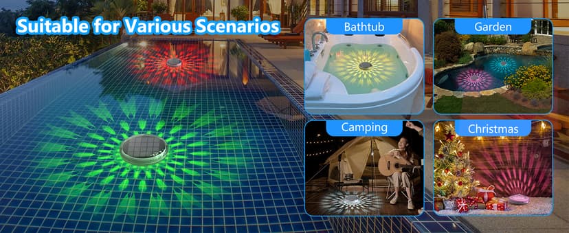 Solar Rechargeable Floating Pool Lights(2 Pack), Pool Lights That Float with Remote Control, 9 Lighting, Timing Mode, IPX7 Waterproof for Inground Pool, Bathroom, Bathtub, Pool Party