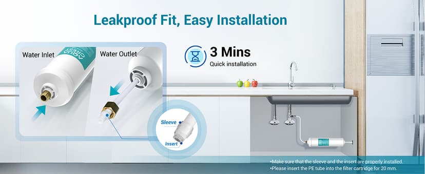 AQUA CREST INL-PLUS 5 years Inline Water Filter for Refrigerator and Ice Maker, High Capacity, 1/4-Inch Direct Connect Fittings, Easy Installation, Reduces Chlorine, Sediment, Bad Taste & Odor