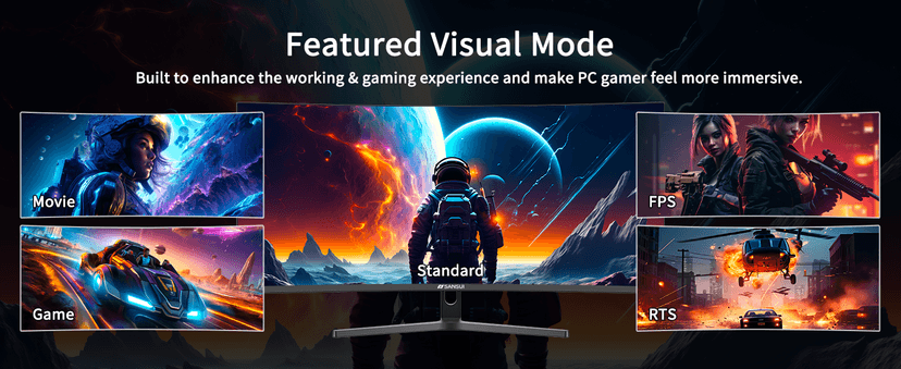 SANSUI 34-Inch Curved Gaming Monitor UWQHD 3440 x 1440P Up to 200Hz 165Hz Curved 1500R - PIP/PBP, OD 1ms, HDR, 300nits, sRGB 130%, DCI-P3 97%,AI Crosshair,HDMI2.1x2,DP1.4(Cable Included)