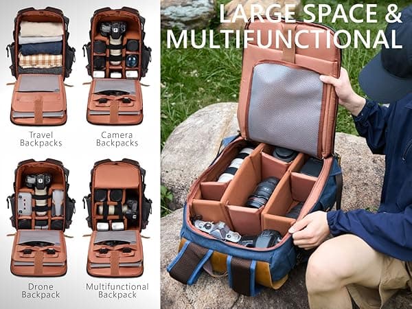 Padwa Lifestyle Khaki Camera Backpack - Professional DSLR & UAV Camera Bag,Anti Theft Canvas Camera Backpacks with Rain Cover,Large Capacity Photography Travel Camera Bag with Multi Compartments