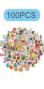 100PCS Christmas Theme Stickers, Non-Repeating Vinyl Waterproof Holiday Stickers, Holiday Gifts for Kids and Teens, Xmas Party Favorite, Stocking Stuffers for Kids Toddlers Teens Boys Girls