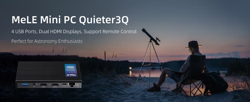 MeLE Fanless Mini PC Quieter3Q 11th Gen N5100 8GB 128GB, Micro Computer WiFi 5 Small Desktop Service with USB-C PD, Gigabit Ethernet, Dual HDMI 4K, Auto Power on, PXE Support M.2 SSD