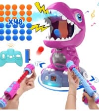 EagleStone Dinosaur Shooting Toys for Boys 5 6 7 8 9 Years Old, Electronic Kids Target Games w/ Air Pump Gun, LCD Score Record, Sound, 24 Foam Balls, Birthday Party Favor,Christmas Gifts for Toddlers