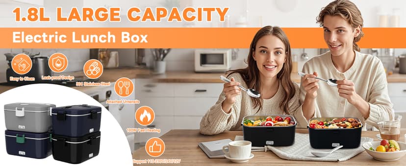 100W Fast Heating, Portable Food Heater for Car, Truck, Office, Work, Travel, Construction Site, Gifts, 12/24V/110-230V DUPASU Electric Lunch Box Food Warmer, 1.8L Heated Lunch Box for Adults B0DXYYP427