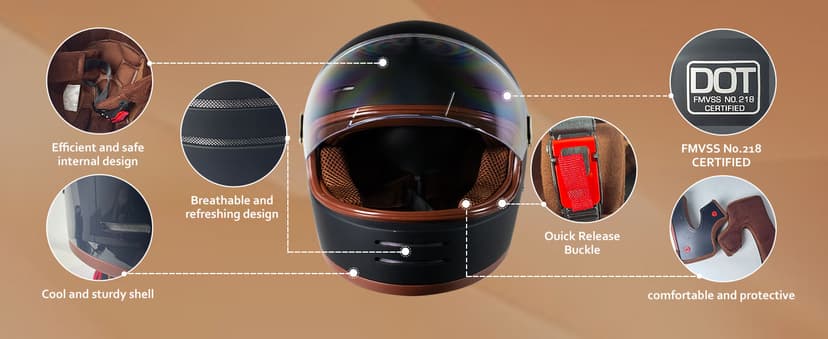 Retro Motorcycle Helmet for Adults?Vintage Full Face Helmet with Ventilation System, Waterproof Design for Motorcycle Riding