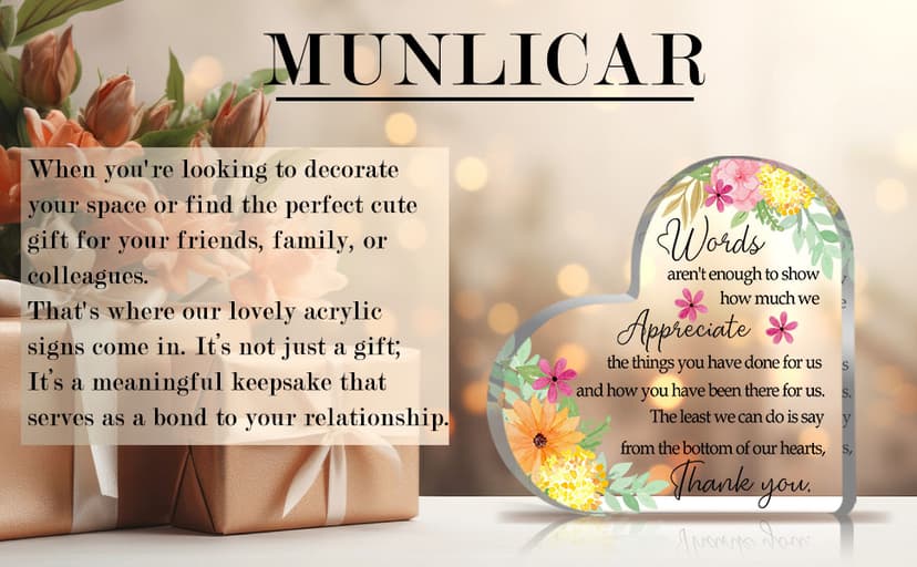 Thank You Gifts for Women Coworkers Boss, Thank You Presents for Friends Teacher, Appreciation Paperweight Desk Decor Plaque, Inspirational Office Sign Acrylic Heart