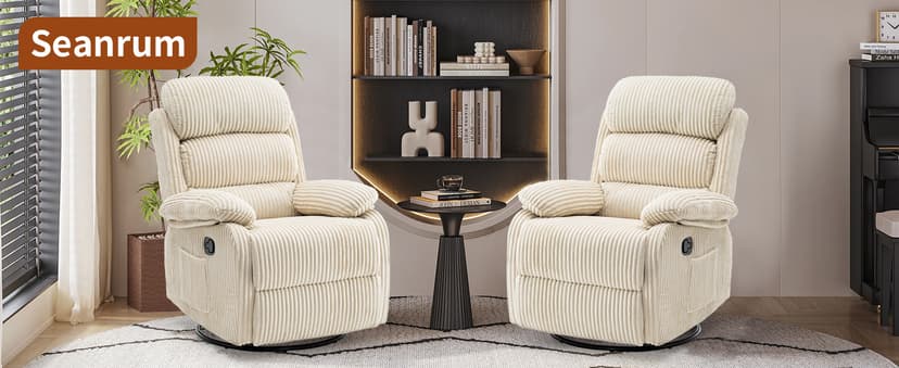 Adult 360° Rocking Recliner Chair,Nursery Rocker Reclining Chair with Side Pocket, a Comfy upholstered Single Sofa Armchair. Suitable for Living Room, Bedroom Nursing use, Velvet Fabric in Beige