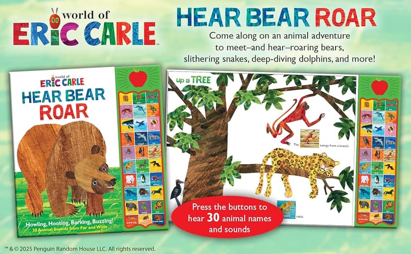 World of Eric Carle, Hear Bear Roar 30-Button Animal Sound Book - Great for First Words - PI Kids 1450874770