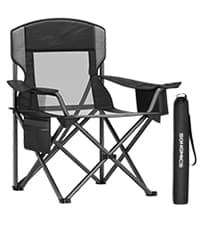 SONGMICS Oversized Lumbar Support Camping Chair, Heavy-Duty Outdoor Folding Chair Comfortable, Padded, Glamping, Cooler Bag, Weight Capacity 450 lb, Ink Black UGCB066B01