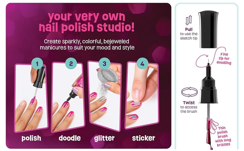 Nail Art Studio for Girls - Birthday Gift - Nail Polish Kit for Kids Ages 7-12 Years Old - Girl Gifts Ideas - Gift Set - Girly Stuff - Polish, Pens, Glitter, Stickers, Gems, Filer - 8 9 10 11 12 Year